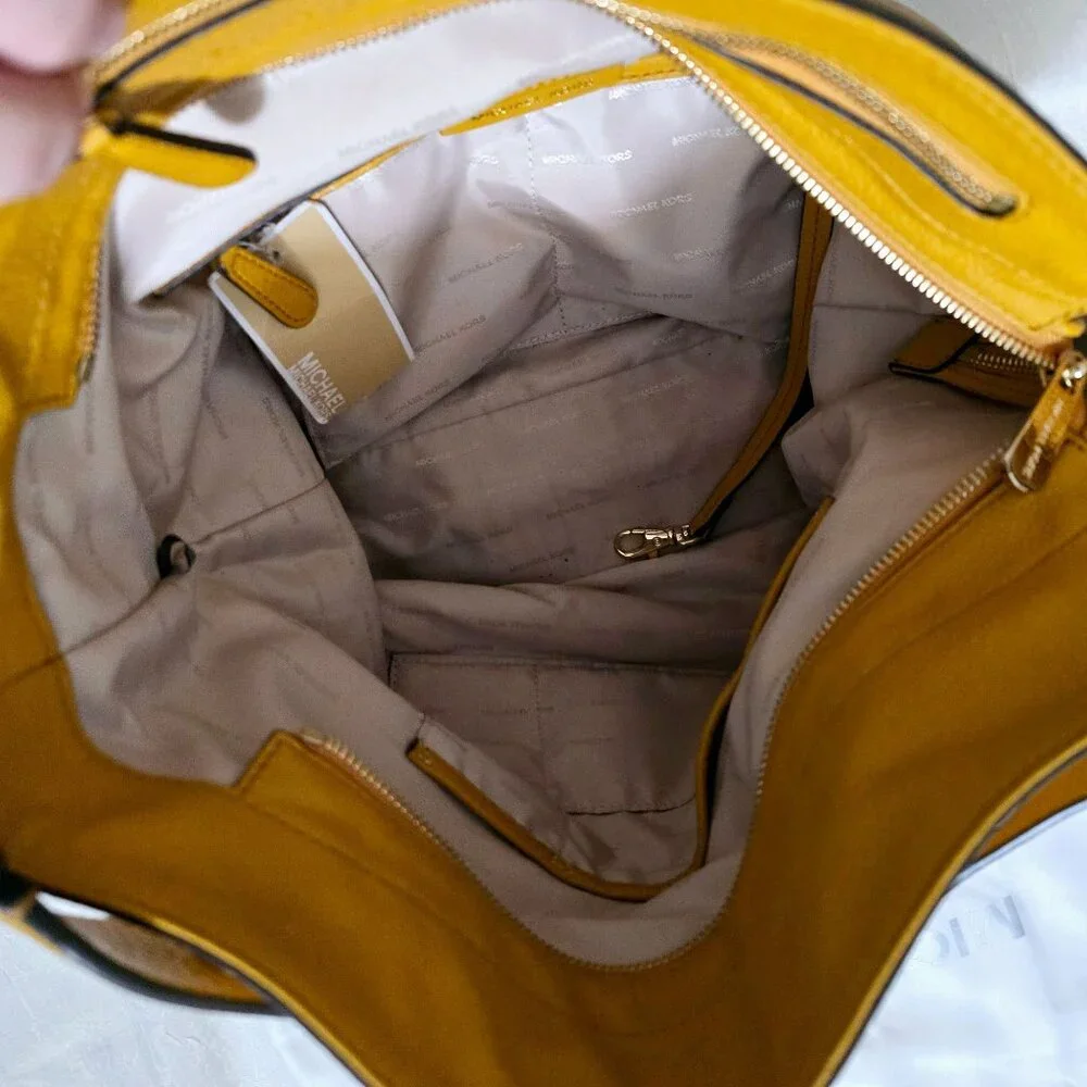 Michael Kors Brooklyn Large Leather Shoulder Handbag Purse Yellow